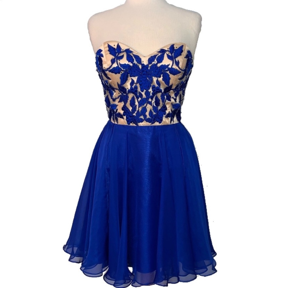 Gorgeous blue and ivory embellished dress